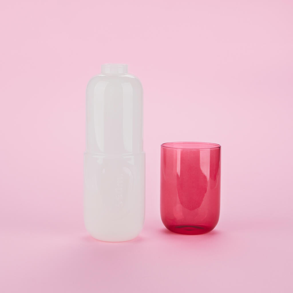 Botella &amp; Vaso Water Pill 550 ml blanco/rosa