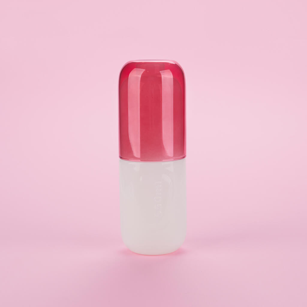 Botella &amp; Vaso Water Pill 550 ml blanco/rosa