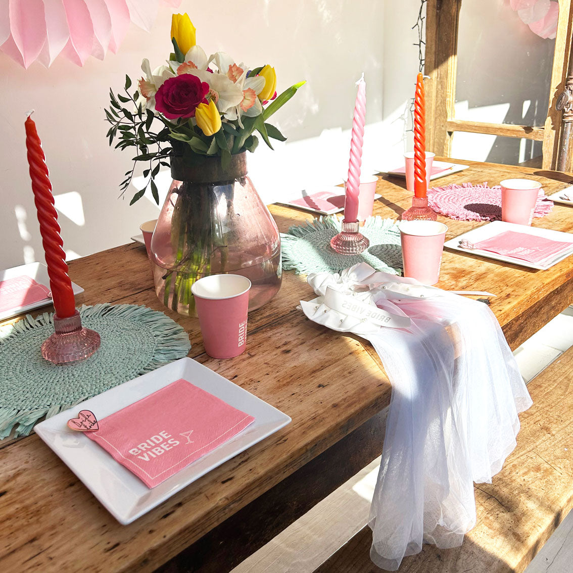 Manteles individuales de rafia color verde menta para mesa - Pack de 2