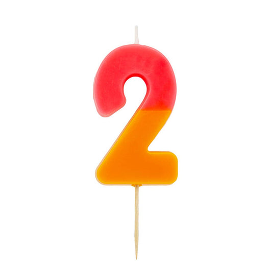 Vela número 2 de cumpleaños de 2 tonos, naranja degradado