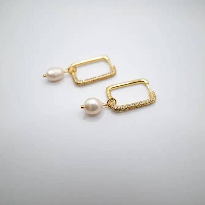 ZIRCONIA&amp;PERLA - Pendientes de aro rectangulares