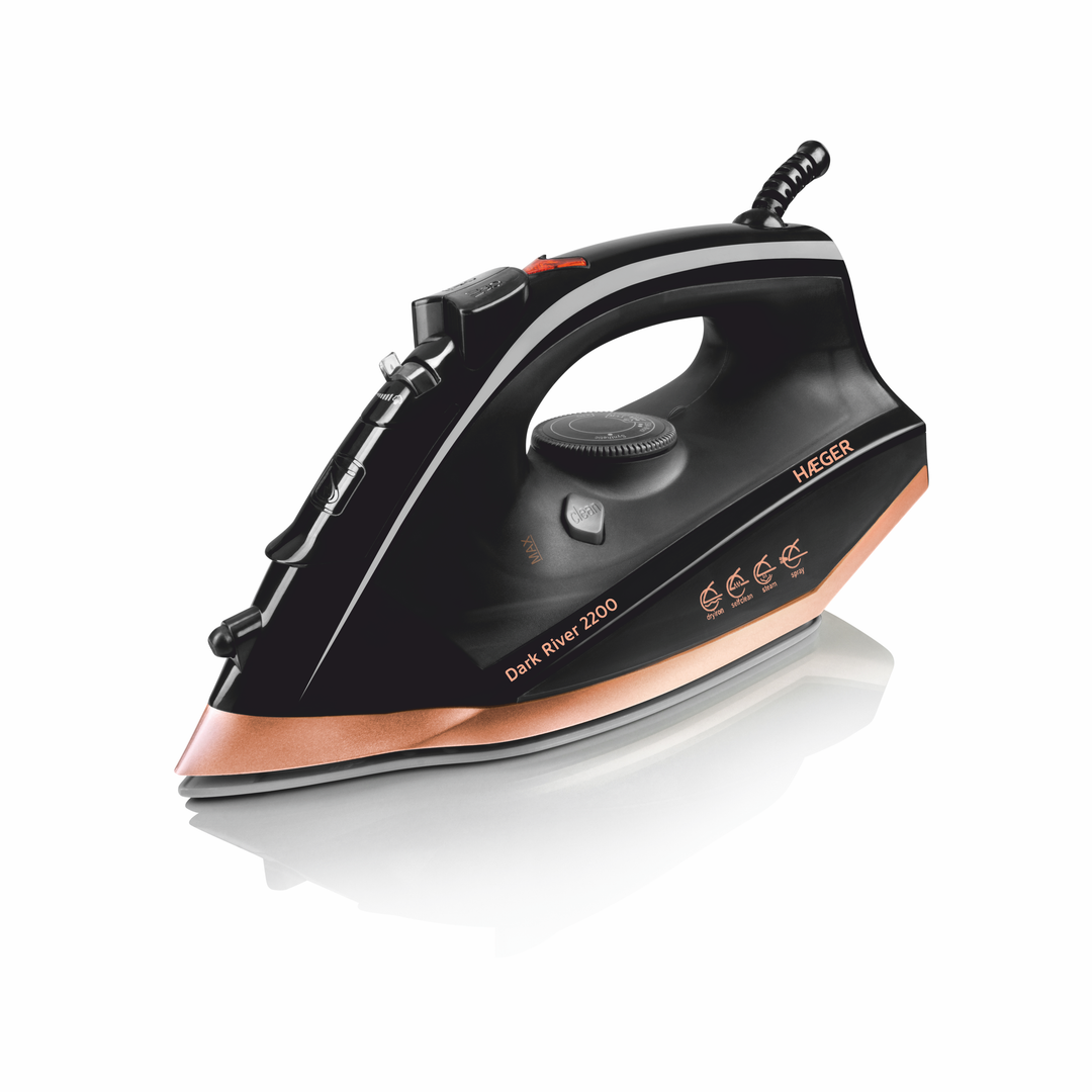 Plancha a vapor Haeger Dark River - 2200 W, vapor 60 g/min, base de acero inoxidable