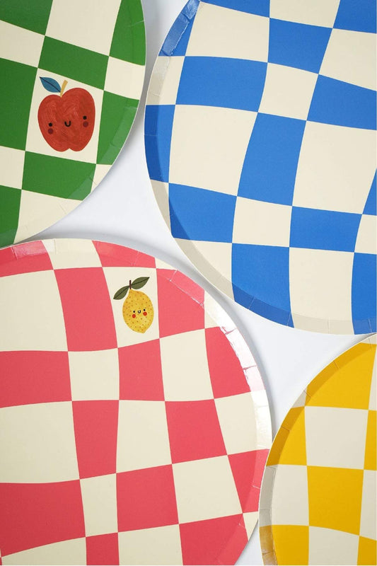 Platos de papel a cuadros para cena (x12) - Colección Pequeño Chef