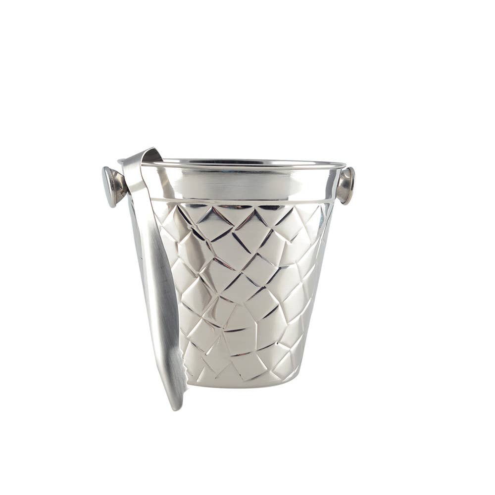 Cubo de hielo con pinza de plata martillada 14cm