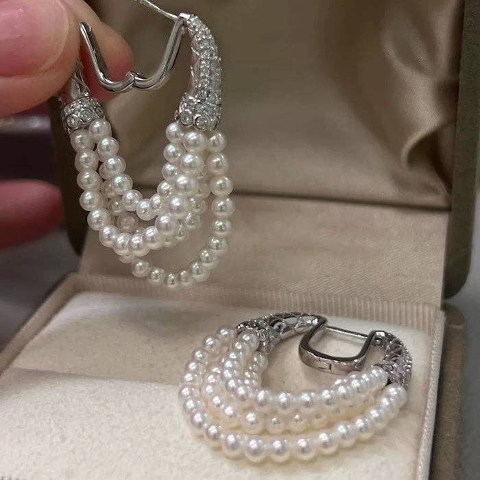 Pendientes de cadena de perlas de varias capas