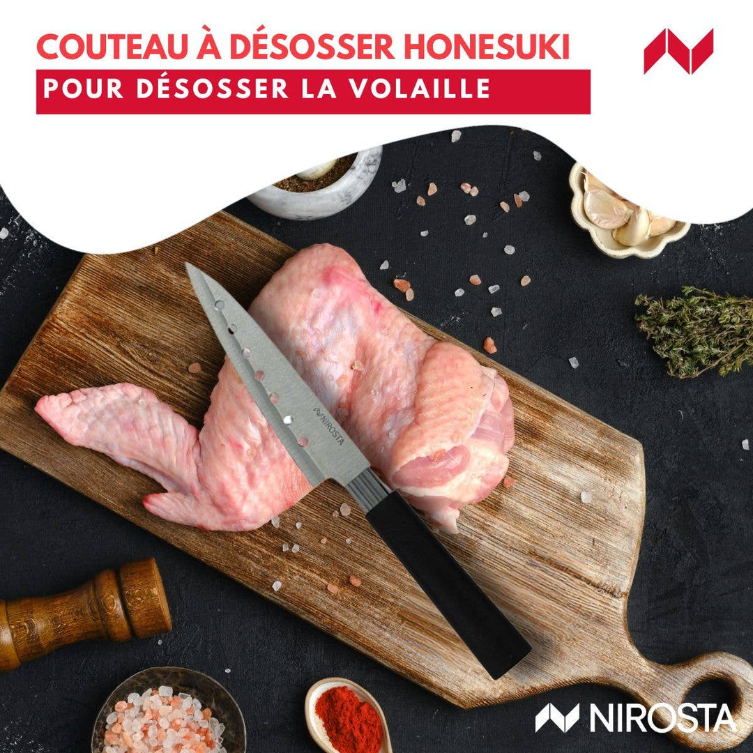 Set de 3 cuchillos de estilo japonés en acero Santoku, Gyuto y Honesuki