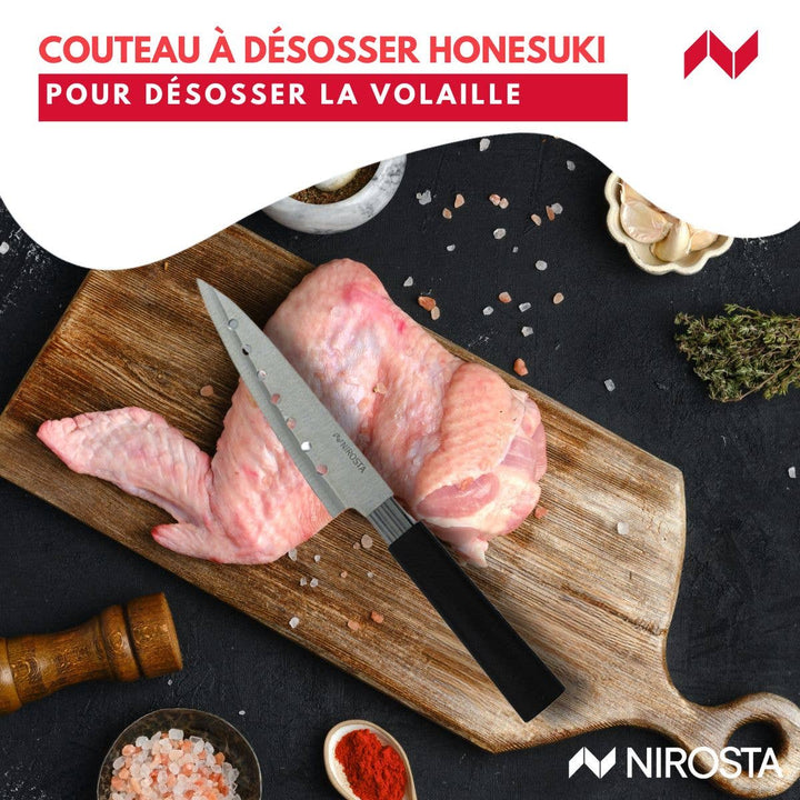 Set de 3 cuchillos de estilo japonés en acero Santoku, Gyuto y Honesuki