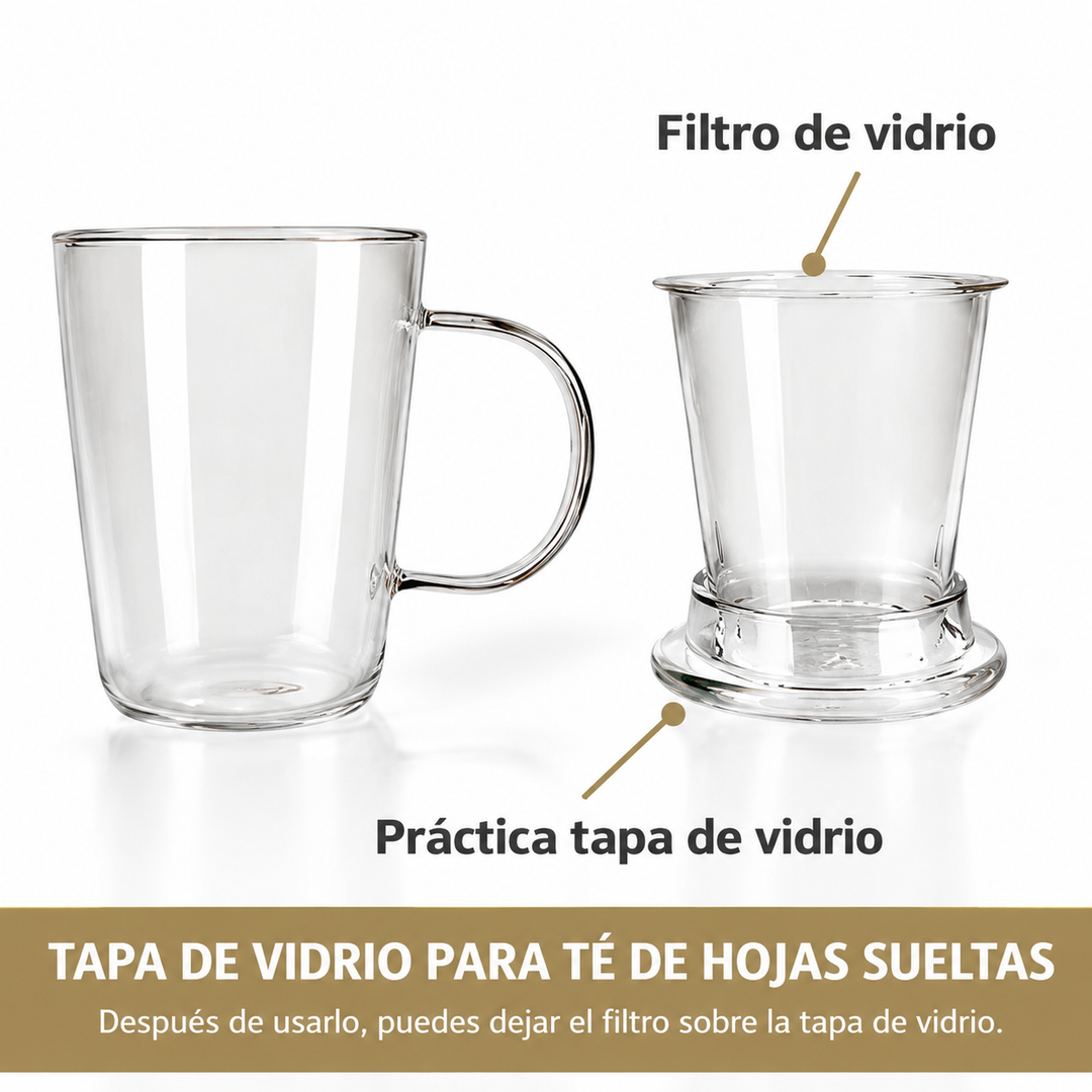 Taza de té de vidrio con infusor y tapa – 400 ml