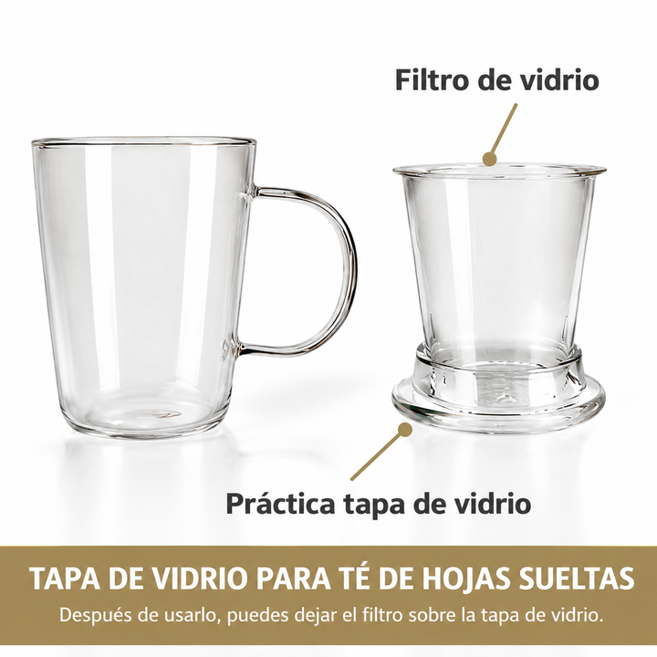 Taza de té de vidrio con infusor y tapa – 400 ml