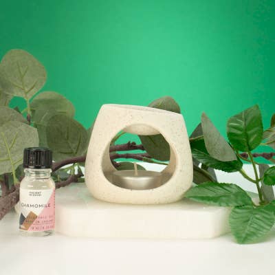 3x Quemador de aceite Zen de cerámica - Guijarro redondo - Blanco roto moteado