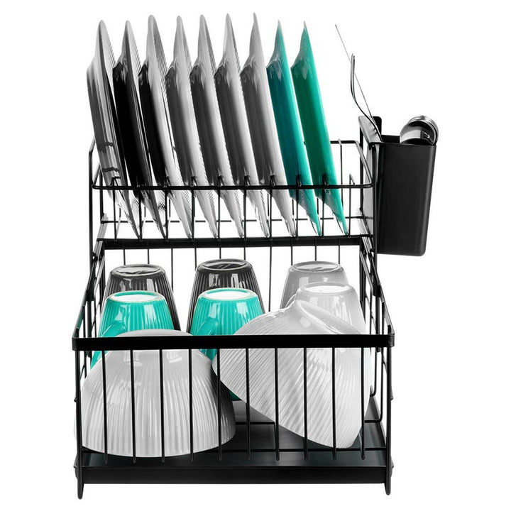 Escurreplatos metálico negro de 2 niveles 42x28x28 cm 229223