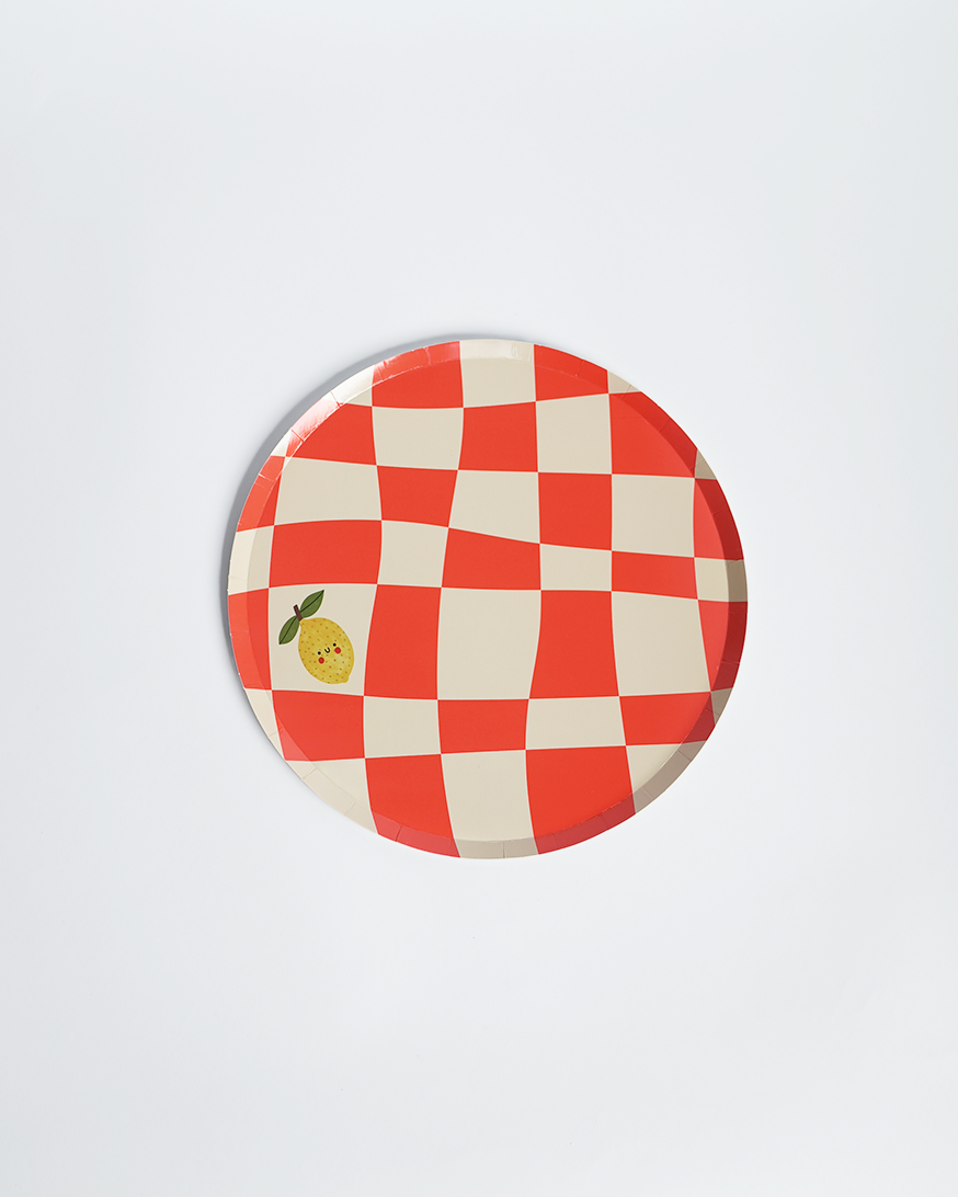 Platos de papel a cuadros para cena (x12) - Colección Pequeño Chef