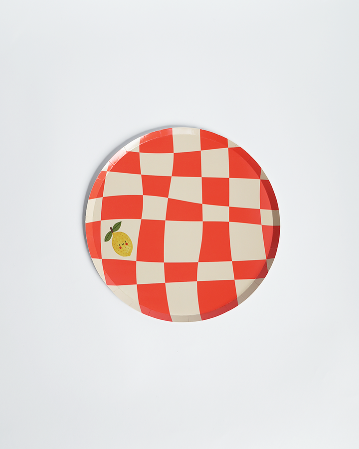 Platos de cartón a cuadros para cena (x12) - Colección Pequeño Chef