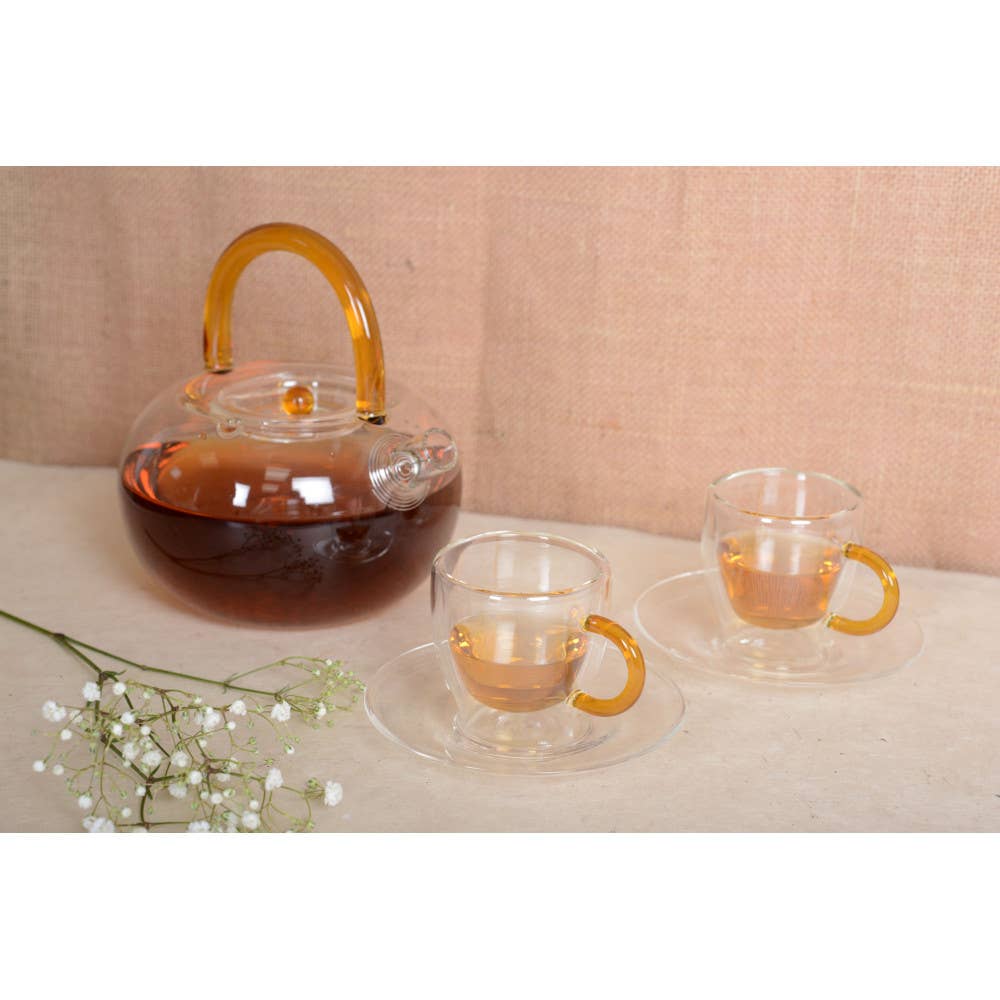 Tetera de vidrio con asa amarilla de 800 ml