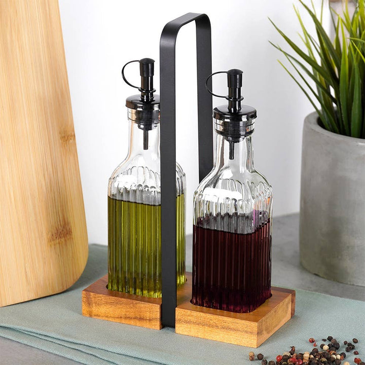 Botellas de Aceite y Vinagre de Vidrio con Soporte 2x 190 ml 3 uds