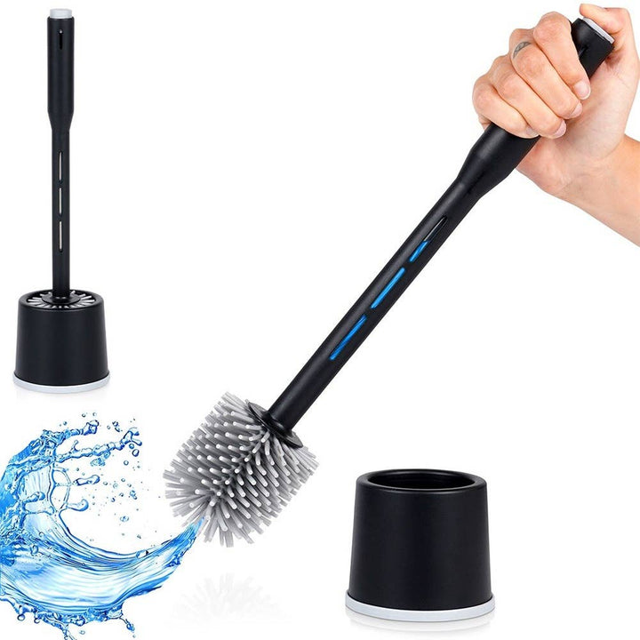 Escobilla para inodoro de silicona con soporte y dispensador negra 40 cm 568062