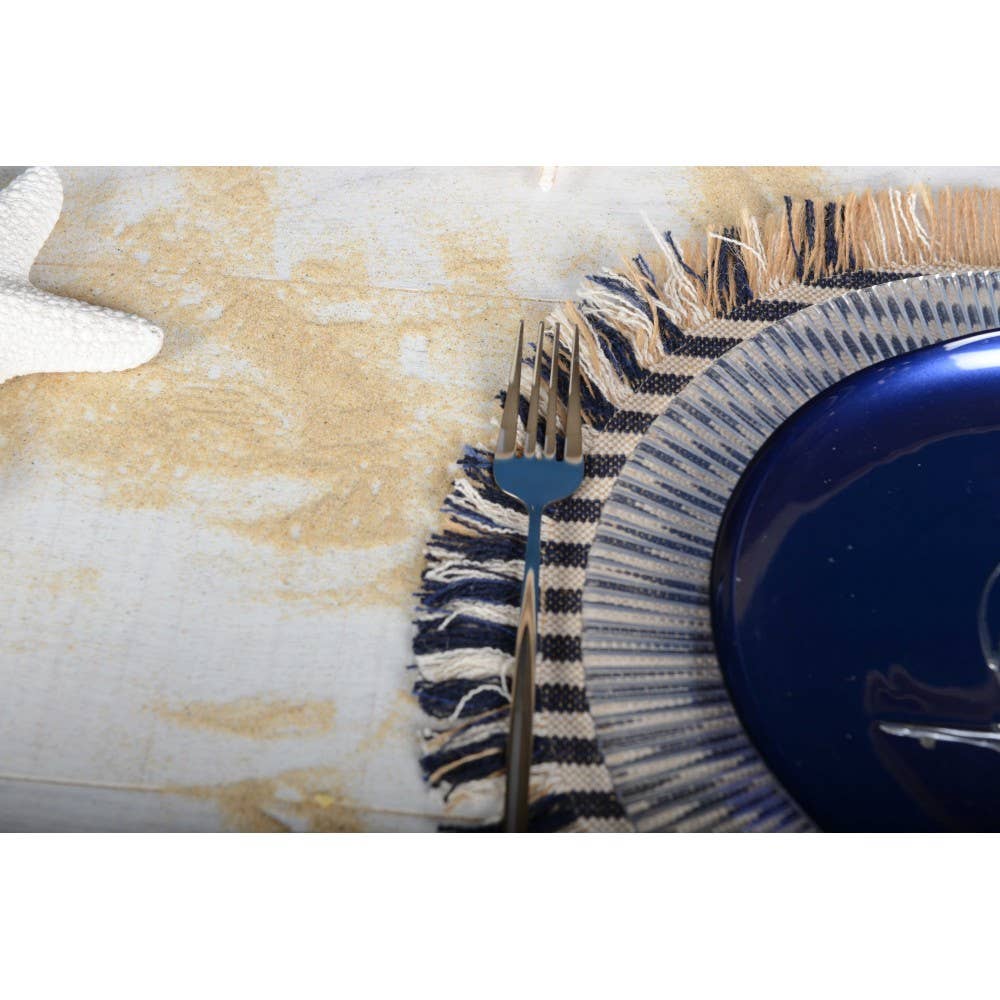 Mantel individual de arpillera a rayas beige y azul