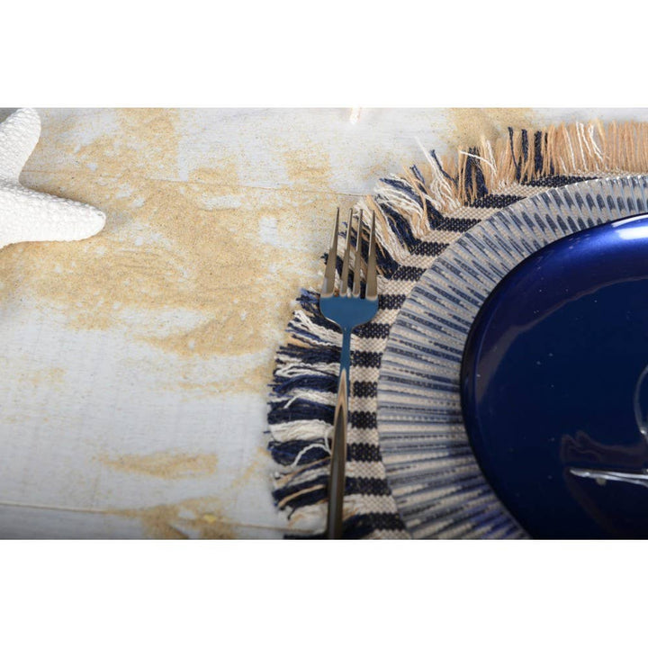 Mantel individual de arpillera a rayas beige y azul