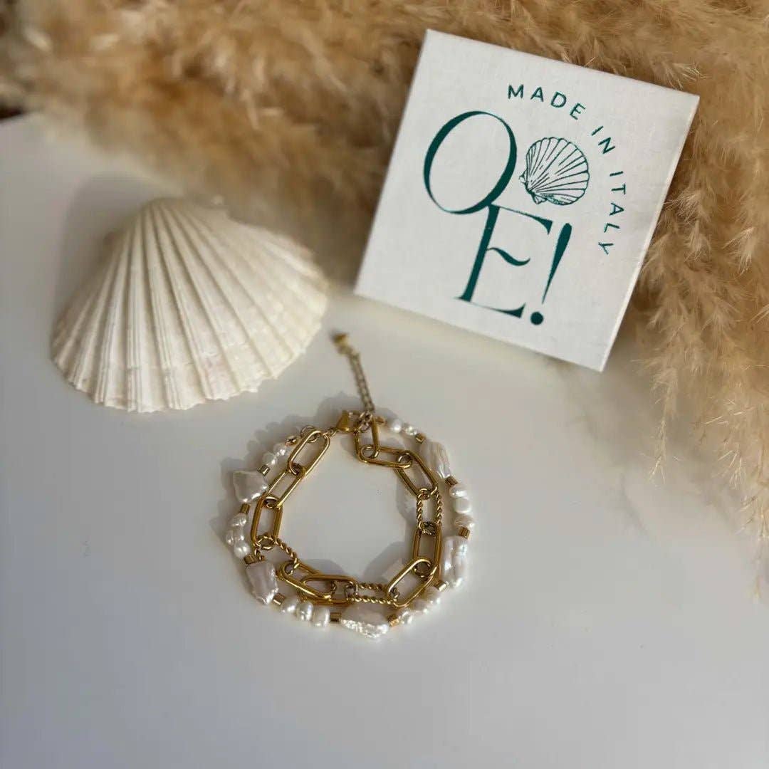 RELAZIONE - Pulsera de cadena dorada con perla keshi