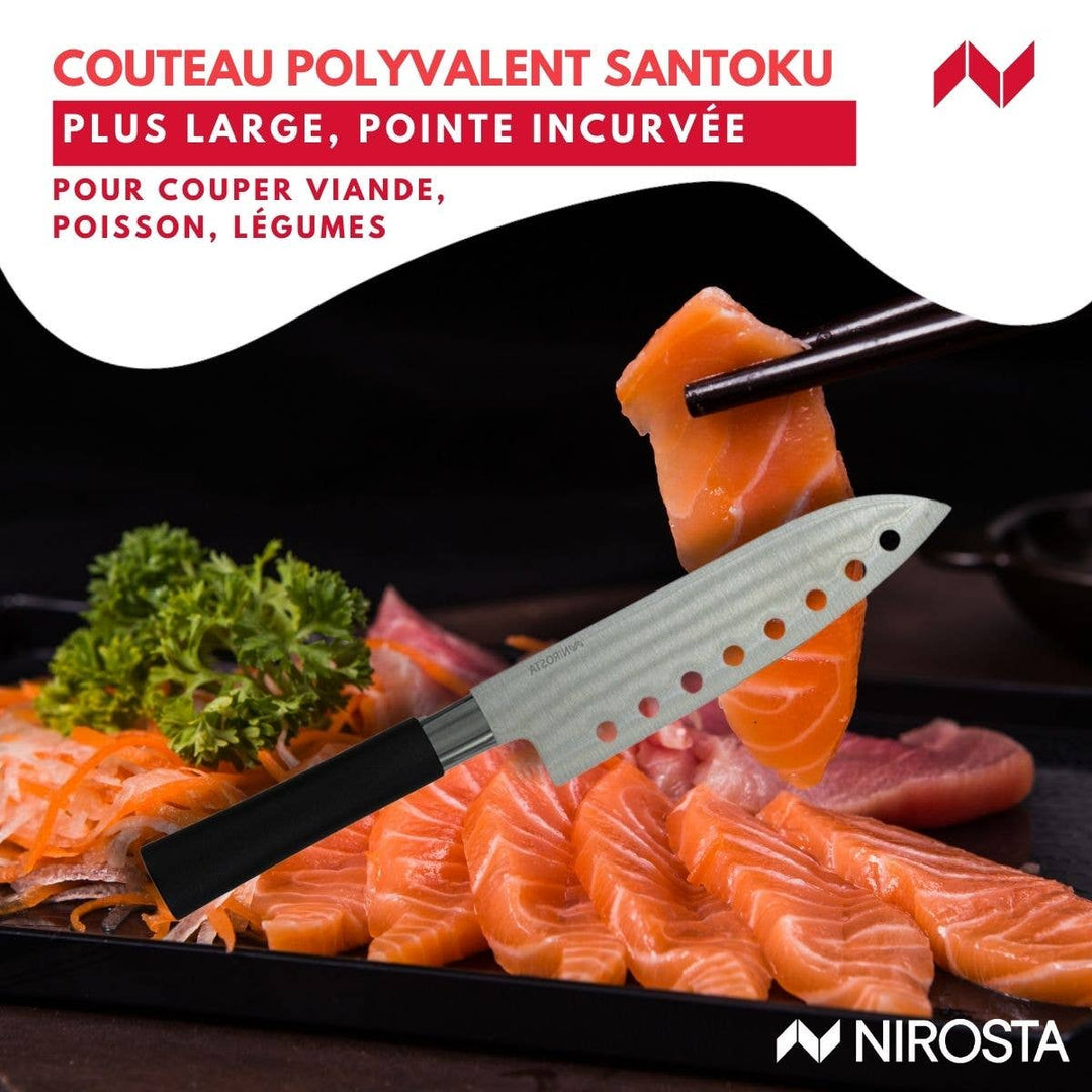 Set de 3 cuchillos de estilo japonés en acero Santoku, Gyuto y Honesuki