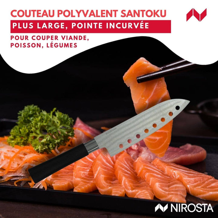 Set de 3 cuchillos de estilo japonés en acero Santoku, Gyuto y Honesuki