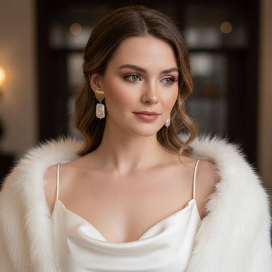 Pendientes Cuore di Perla con corazón chapado en oro y perla
