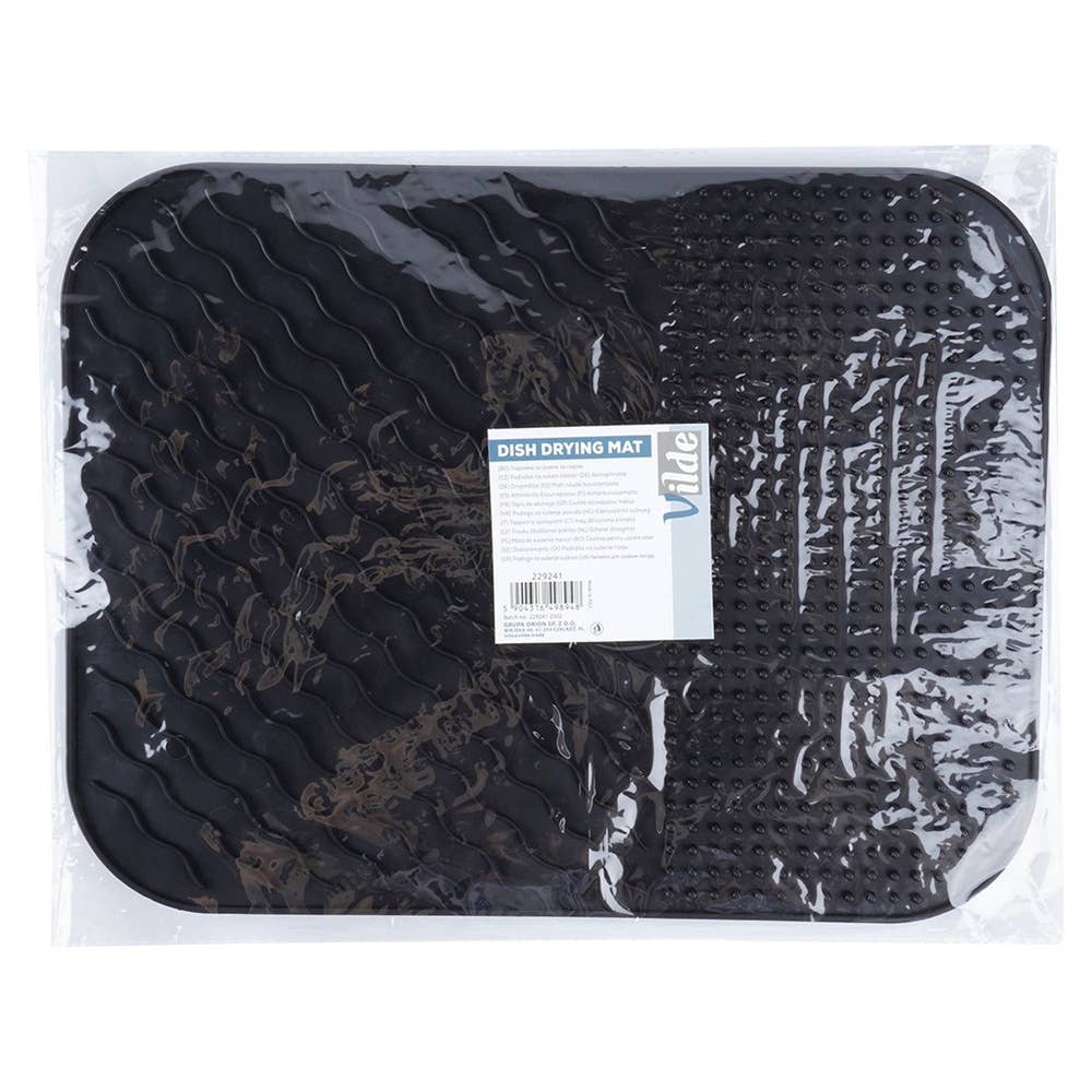 Alfombrilla de secado para platos de silicona negra 34 x 26,5 cm 229241