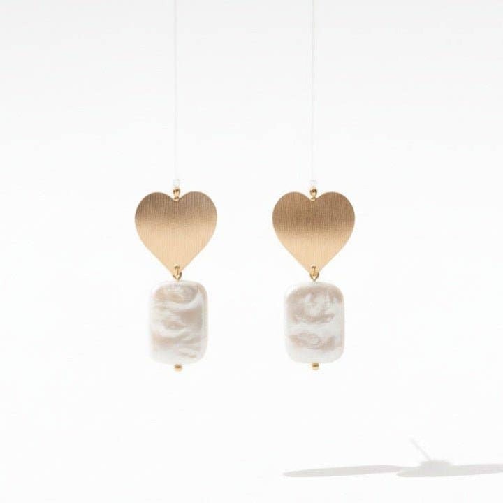 Pendientes Cuore di Perla con corazón chapado en oro y perla