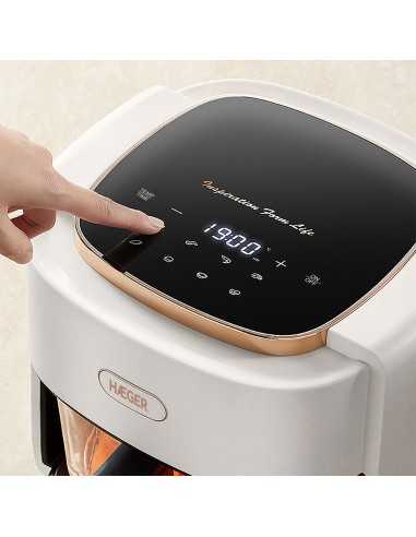 Freidora digital HAEGER Air Glass sin aceite - 4,5 litros, 8 programas, recipiente de vidrio, 1200 W