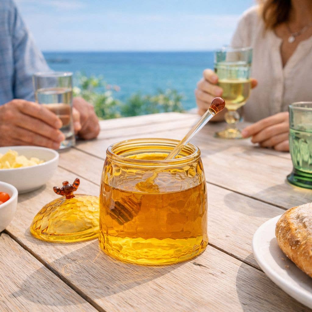 Tarro de miel de vidrio ámbar 9,5x9,5x11,2 cm