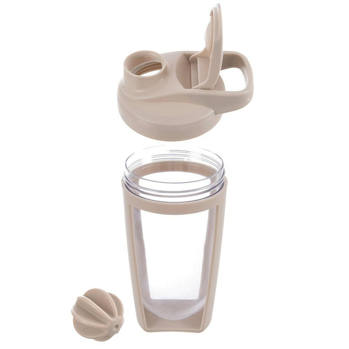 Botella shaker de proteína Tritan con bola mezcladora beige 700 ml 128709
