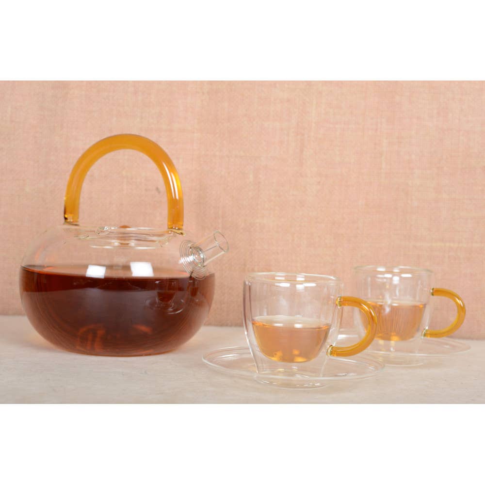 Tetera de vidrio con asa amarilla de 800 ml