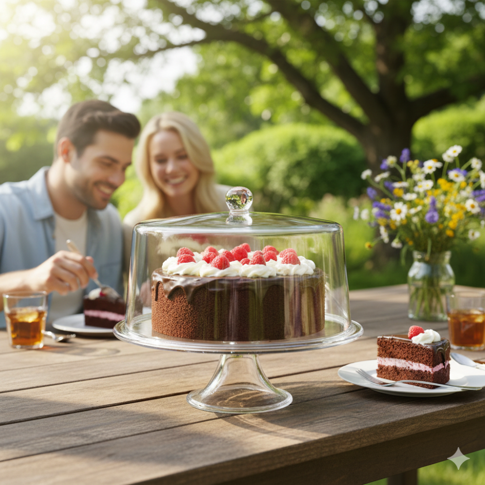 Soporte para pastel con cúpula recta 33,5 x 33,5 x 27 cm