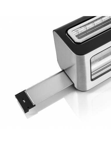 Tostadora con ventana de vidrio HAEGER - apertura extra ancha, 1000 W, 6 niveles de temperatura, inox
