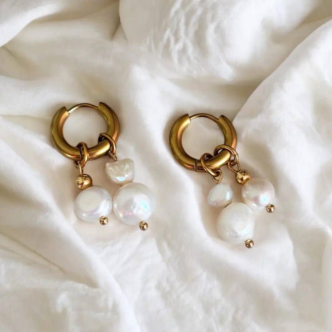 AROS DE PERLAS –  de acero chapado en oro de 18k