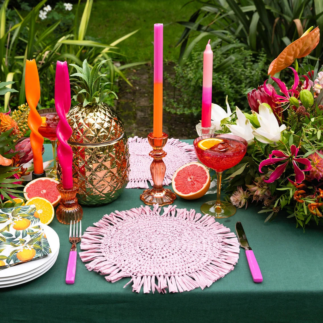 Manteles individuales de rafia color rosa para mesa - Pack de 2