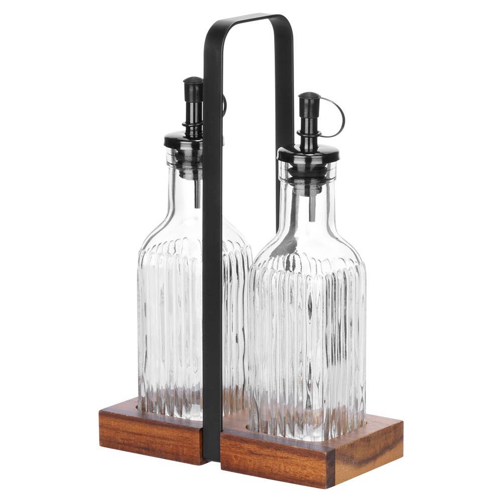 Botellas de Aceite y Vinagre de Vidrio con Soporte 2x 190 ml 3 uds