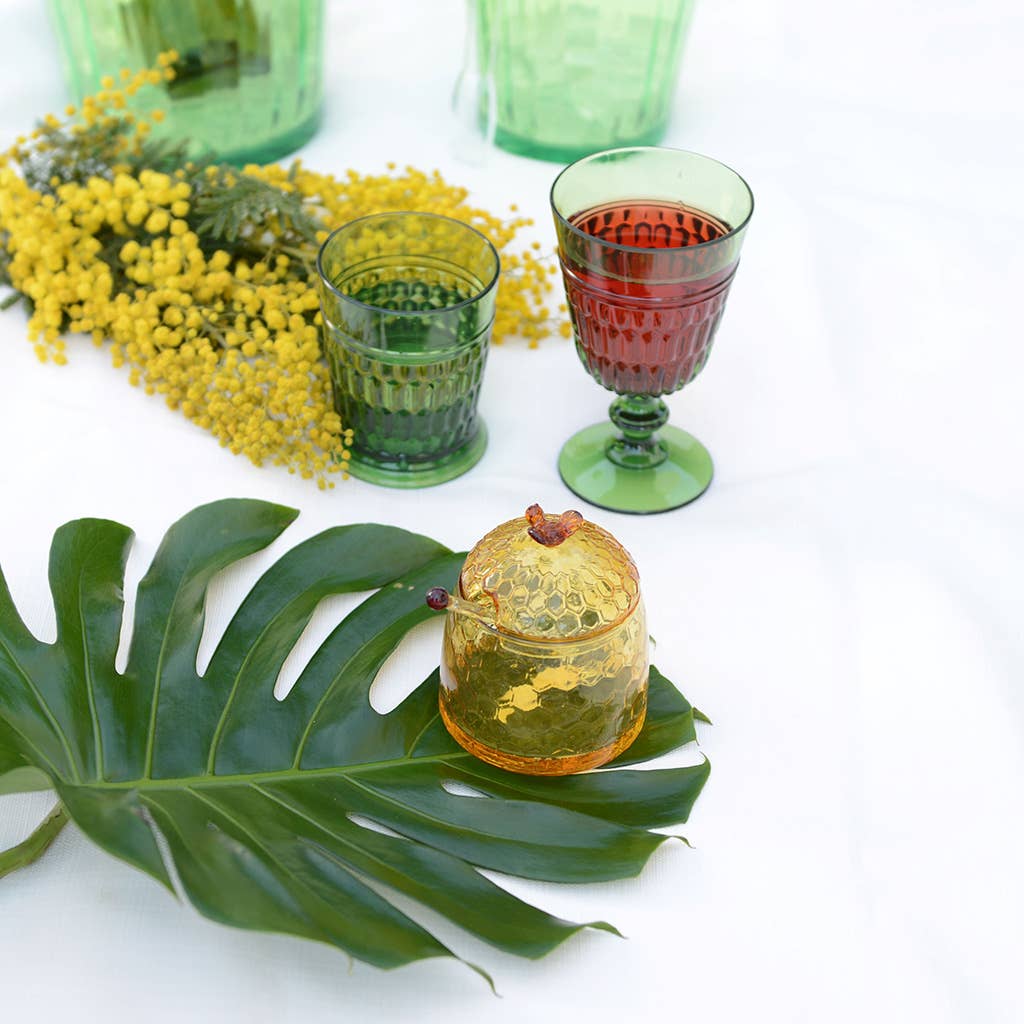 Tarro de miel de vidrio ámbar 9,5x9,5x11,2 cm