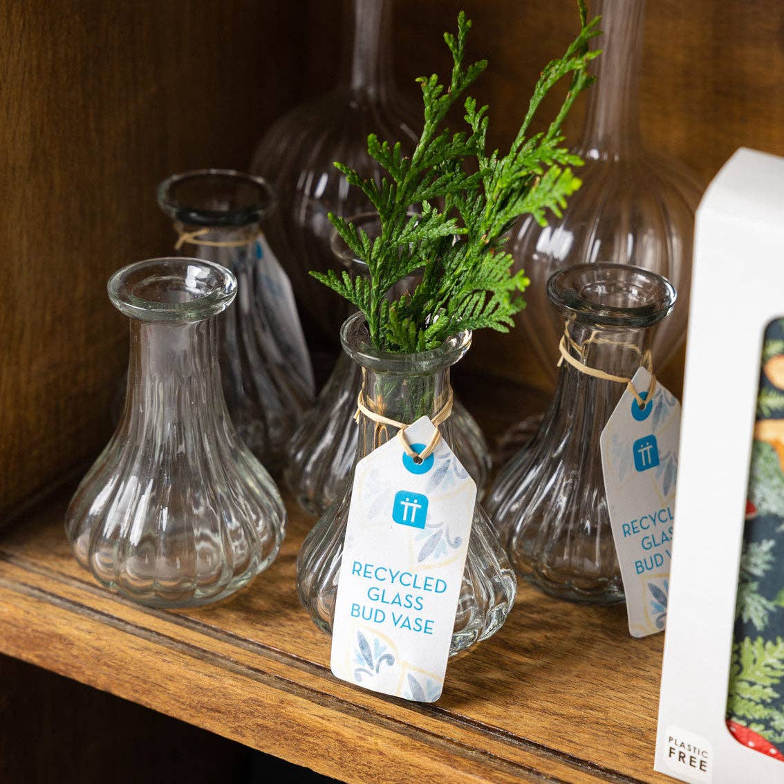 Jarrón pequeño de vidrio reciclado transparente | Decoración del hogar | decoración de fiesta