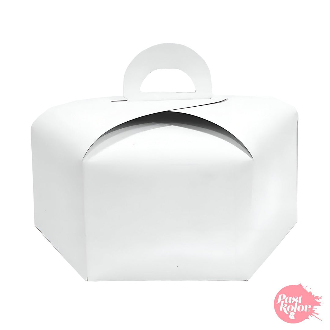 CAJA PARA TARTA HEXAGONAL BLANCA CON ASA - 25 CM Ø