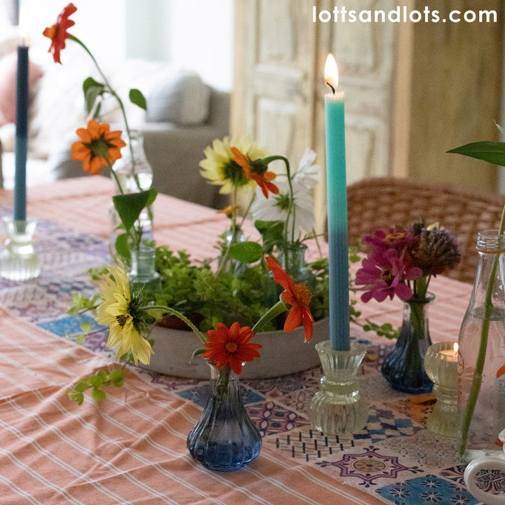 Jarrón pequeño de vidrio reciclado azul para cogollos | Decoración del hogar |