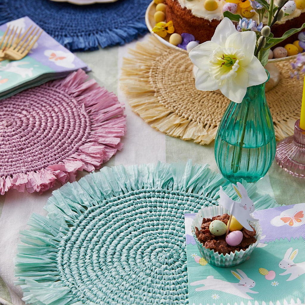 Manteles individuales de rafia color verde menta para mesa - Pack de 2