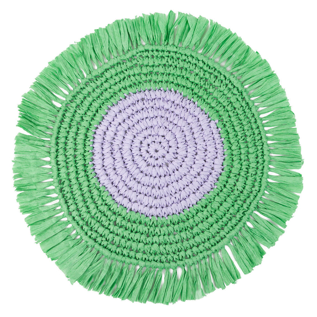 Manteles individuales de rafia de papel lila y verde, decoración primaveral, paquete de 2