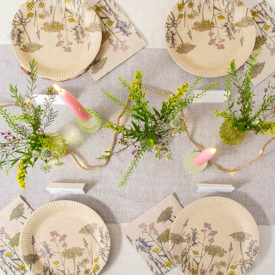 Platos florales de papel reciclado ecológico - Paquete de 12