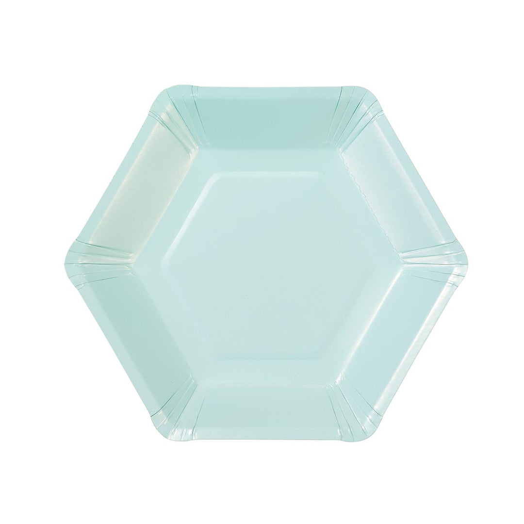 Platos de papel pastel hexagonales grandes - Paquete de 8
