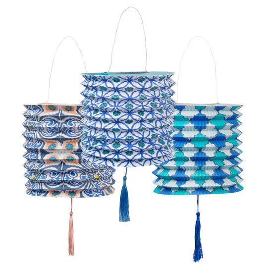 Farollillos azules Souk Summer Paper Lanterns Decoraciones - Paquete de 3