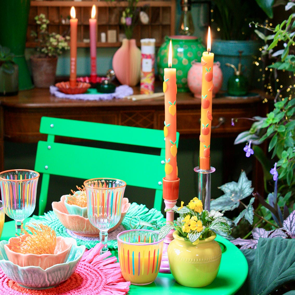 Velas para cena llamativas de frutas de verano, paquete de 2