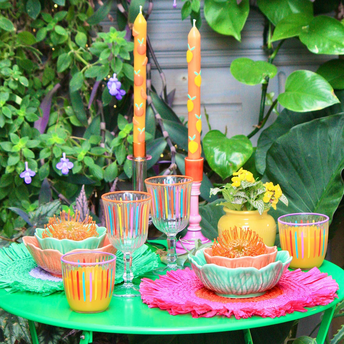 Manteles individuales de rafia de papel lila y verde, decoración primaveral, paquete de 2