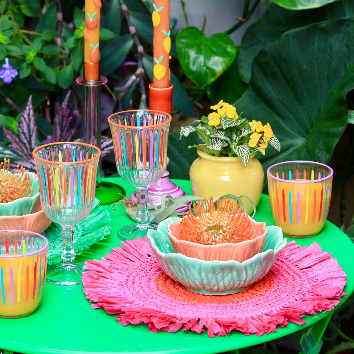 Manteles individuales de rafia de papel rosa y naranja para mesa - Paquete de 2