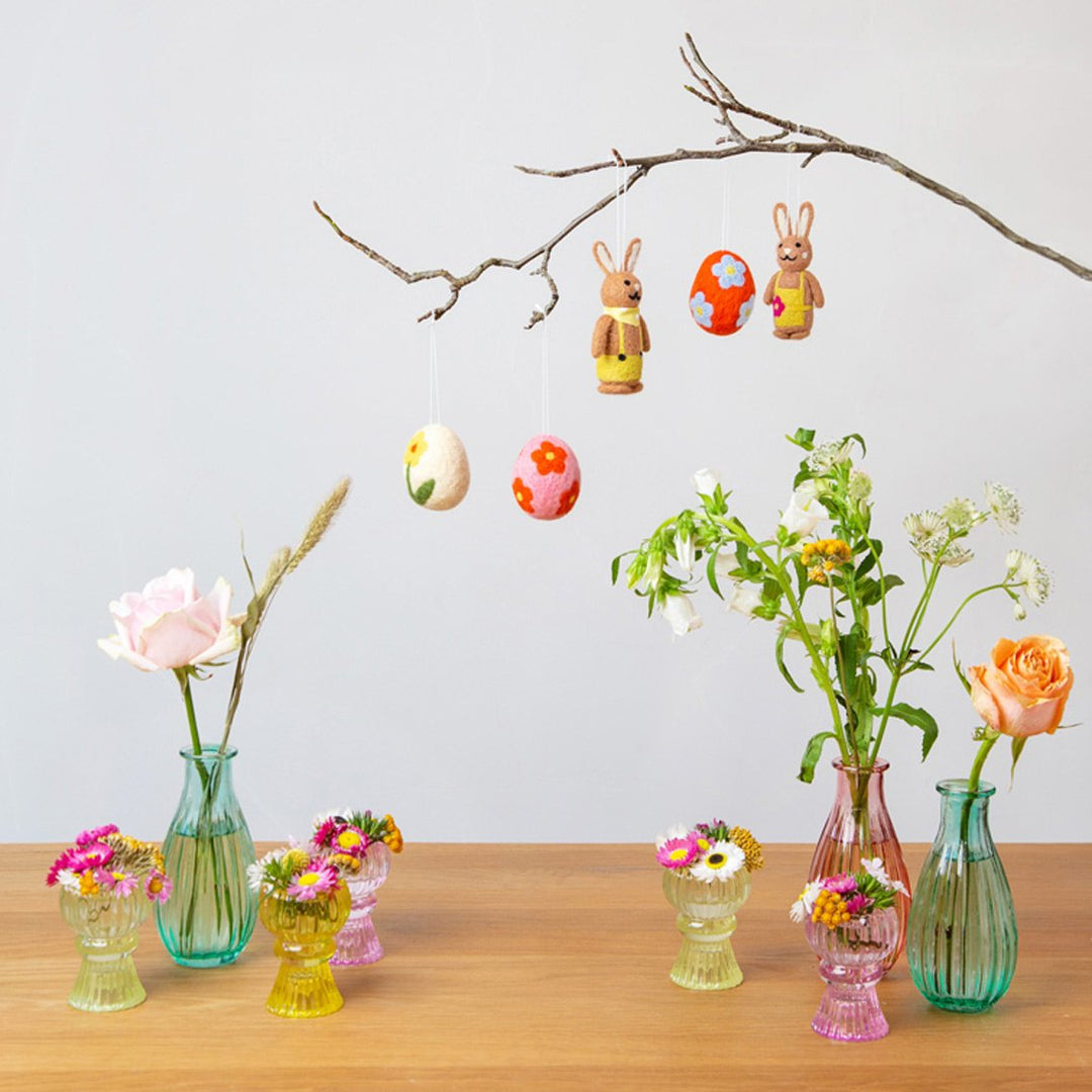 Portavelas pequeño de cristal rosa, decoración primaveral